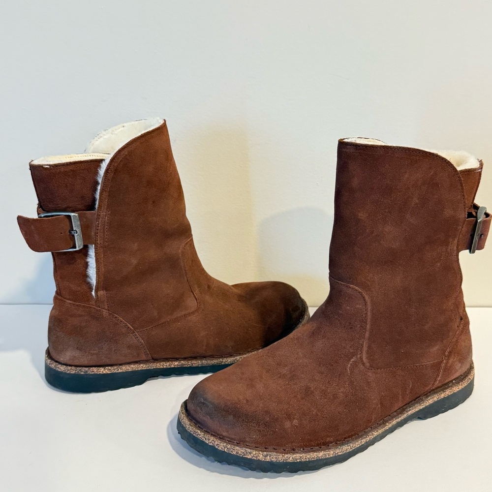 Birkenstock Uppsala Shearling Buckle Pull On Boots Womens 10 Suede Leather Warm